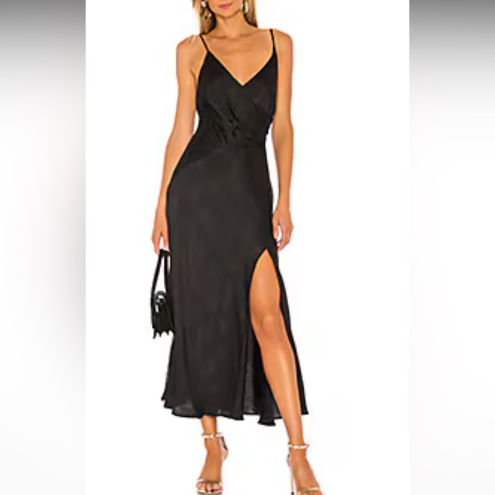 Black slit satin dress from revolve